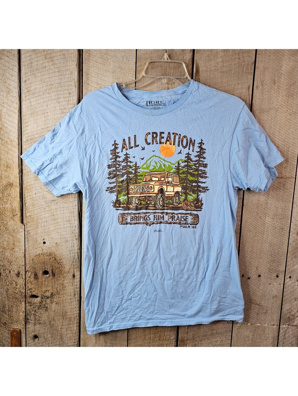 Light Source Men's Size S All Creation Brings Him Praise Graphic T-Shirt Blue
